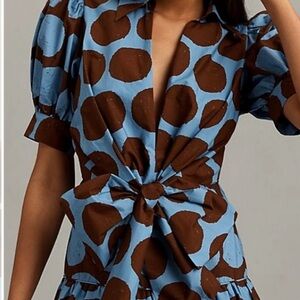 FARM Rio Blue and Brown Polka Dot Dress